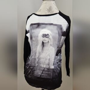 PROMOD black long sleeve graphic top in size S